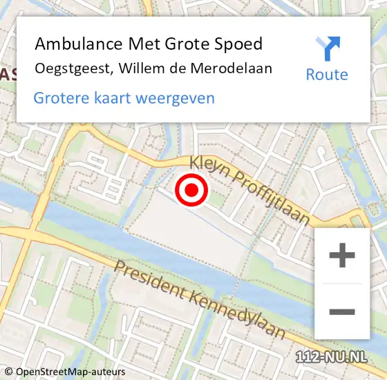 Locatie op kaart van de 112 melding: Ambulance Met Grote Spoed Naar Oegstgeest, Willem de Merodelaan op 28 augustus 2017 16:36