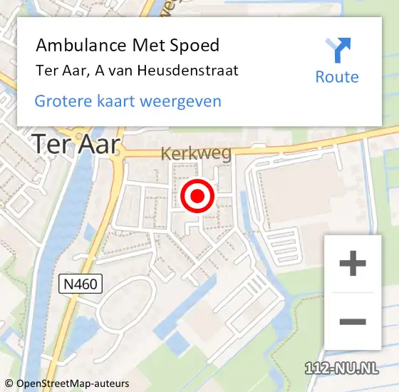 Locatie op kaart van de 112 melding: Ambulance Met Spoed Naar Ter Aar, A van Heusdenstraat op 28 augustus 2017 18:00