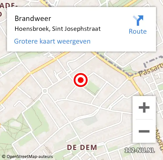 Locatie op kaart van de 112 melding: Brandweer Hoensbroek, Sint Josephstraat op 30 januari 2014 20:48