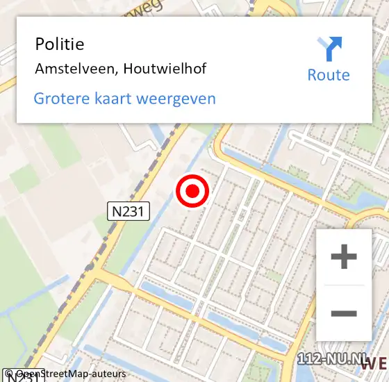 Locatie op kaart van de 112 melding: Politie Amstelveen, Houtwielhof op 28 augustus 2017 19:05