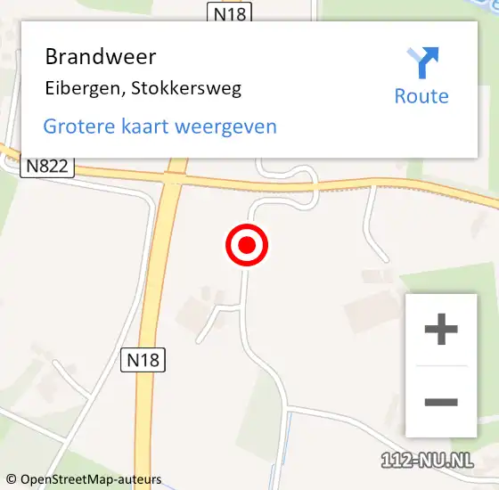 Locatie op kaart van de 112 melding: Brandweer Eibergen, Stokkersweg op 28 augustus 2017 19:19