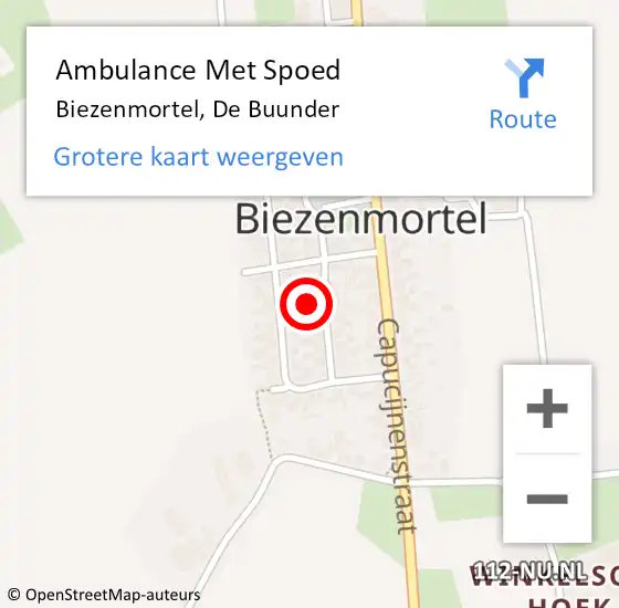 Locatie op kaart van de 112 melding: Ambulance Met Spoed Naar Biezenmortel, De Buunder op 28 augustus 2017 19:27