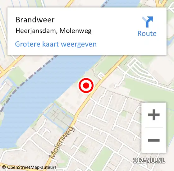 Locatie op kaart van de 112 melding: Brandweer Heerjansdam, Molenweg op 28 augustus 2017 19:44