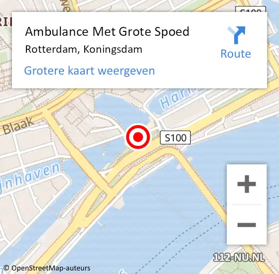 Locatie op kaart van de 112 melding: Ambulance Met Grote Spoed Naar Rotterdam, Koningsdam op 20 september 2013 21:49