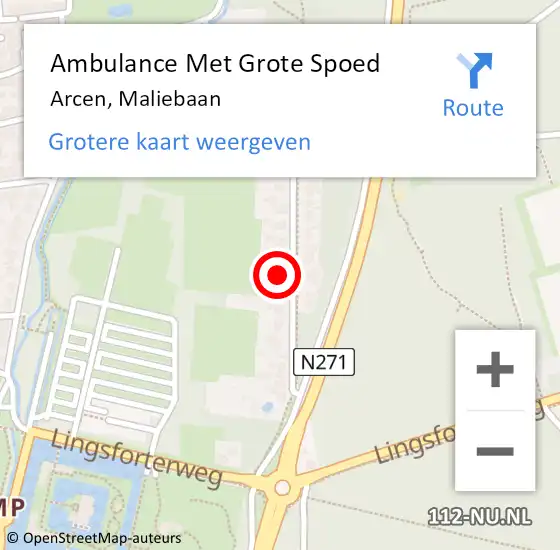 Locatie op kaart van de 112 melding: Ambulance Met Grote Spoed Naar Arcen, Maliebaan op 28 augustus 2017 20:59