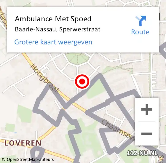 Locatie op kaart van de 112 melding: Ambulance Met Spoed Naar Baarle-Nassau, Sperwerstraat op 28 augustus 2017 21:53