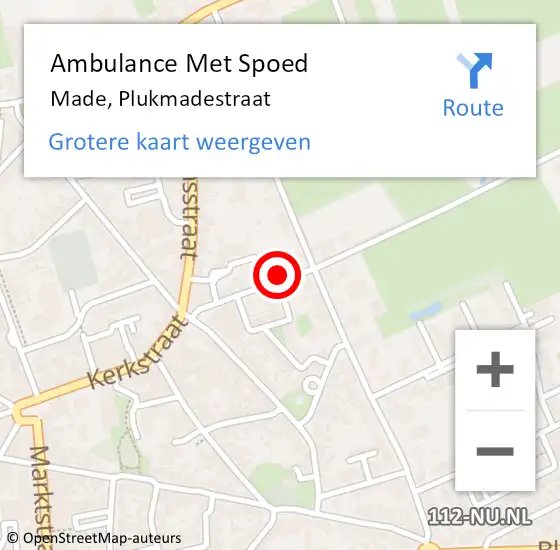 Locatie op kaart van de 112 melding: Ambulance Met Spoed Naar Made, Plukmadestraat op 28 augustus 2017 22:36