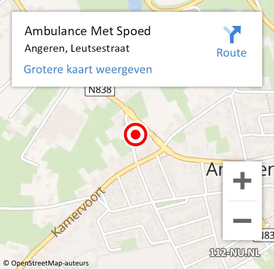 Locatie op kaart van de 112 melding: Ambulance Met Spoed Naar Angeren, Leutsestraat op 29 augustus 2017 03:48