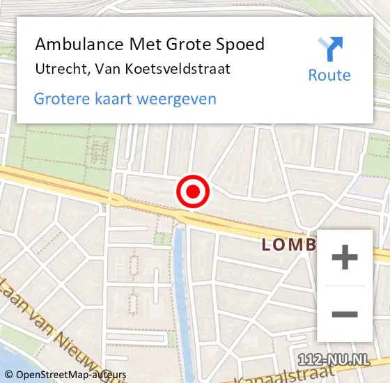 Locatie op kaart van de 112 melding: Ambulance Met Grote Spoed Naar Utrecht, Van Koetsveldstraat op 29 augustus 2017 04:27