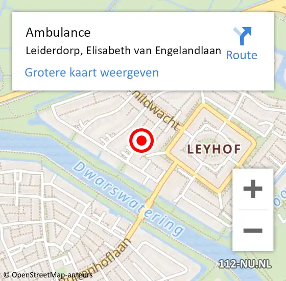 Locatie op kaart van de 112 melding: Ambulance Leiderdorp, Elisabeth van Engelandlaan op 29 augustus 2017 07:59