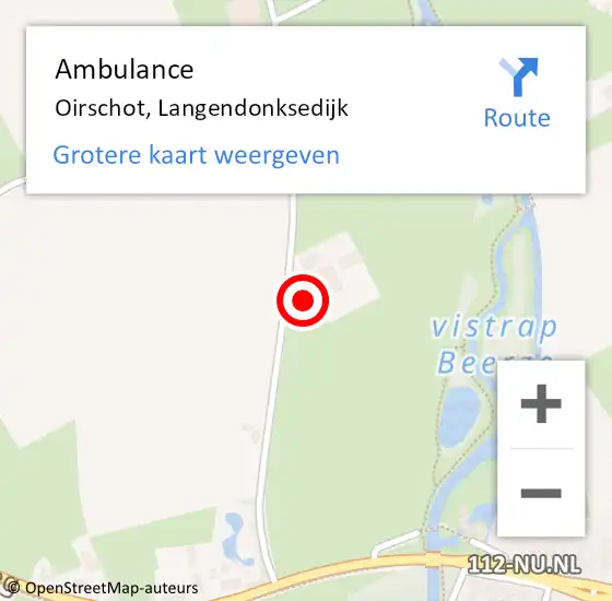 Locatie op kaart van de 112 melding: Ambulance Oirschot, Langendonksedijk op 29 augustus 2017 08:27