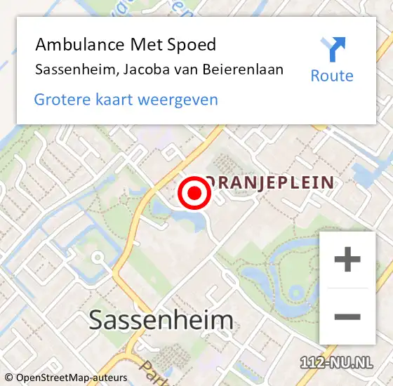 Locatie op kaart van de 112 melding: Ambulance Met Spoed Naar Sassenheim, Jacoba van Beierenlaan op 29 augustus 2017 09:25