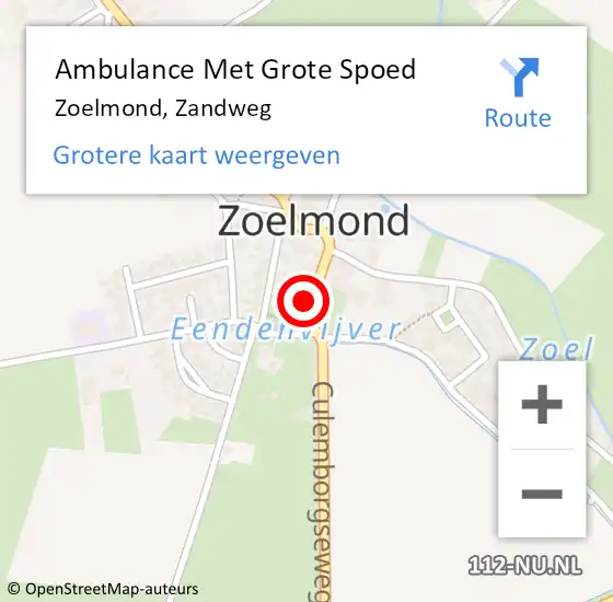 Locatie op kaart van de 112 melding: Ambulance Met Grote Spoed Naar Zoelmond, Zandweg op 29 augustus 2017 09:50