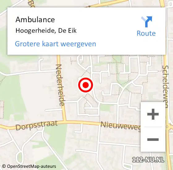 Locatie op kaart van de 112 melding: Ambulance Hoogerheide, De Eik op 29 augustus 2017 09:57