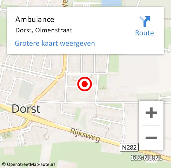 Locatie op kaart van de 112 melding: Ambulance Dorst, Olmenstraat op 29 augustus 2017 10:34