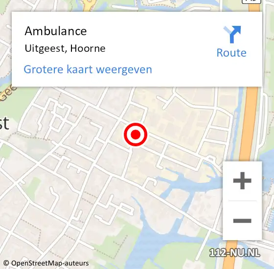 Locatie op kaart van de 112 melding: Ambulance Uitgeest, Hoorne op 29 augustus 2017 14:01