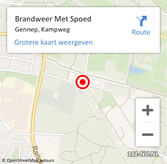 Locatie op kaart van de 112 melding: Brandweer Met Spoed Naar Gennep, Kampweg op 29 augustus 2017 14:04