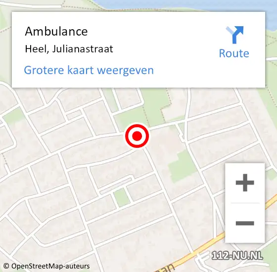 Locatie op kaart van de 112 melding: Ambulance Heel, Julianastraat op 29 augustus 2017 15:00