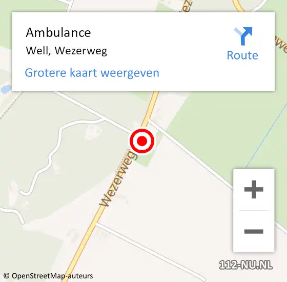 Locatie op kaart van de 112 melding: Ambulance Well, Wezerweg op 29 augustus 2017 15:17