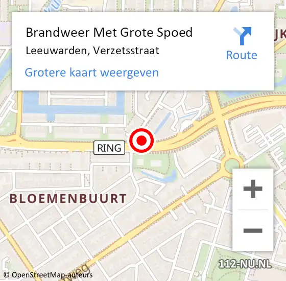 Locatie op kaart van de 112 melding: Brandweer Met Grote Spoed Naar Leeuwarden, Verzetsstraat op 29 augustus 2017 16:09