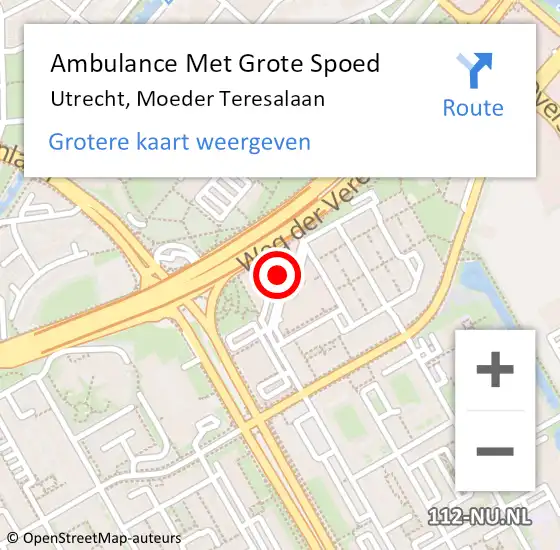 Locatie op kaart van de 112 melding: Ambulance Met Grote Spoed Naar Utrecht, Moeder Teresalaan op 29 augustus 2017 16:27