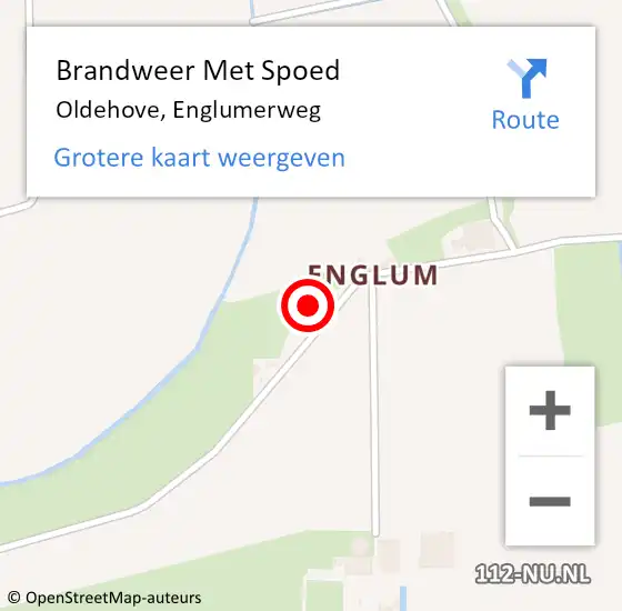 Locatie op kaart van de 112 melding: Brandweer Met Spoed Naar Oldehove, Englumerweg op 29 augustus 2017 16:51