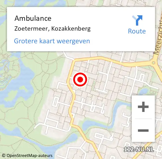 Locatie op kaart van de 112 melding: Ambulance Zoetermeer, Kozakkenberg op 29 augustus 2017 17:23