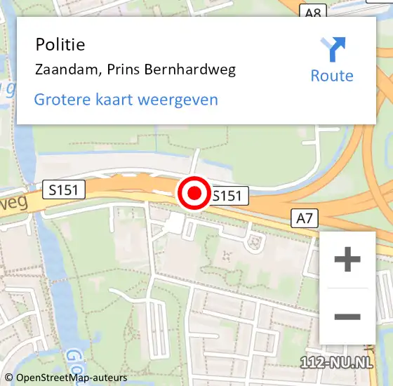 Locatie op kaart van de 112 melding: Politie Zaandam, Prins Bernhardweg op 29 augustus 2017 17:33