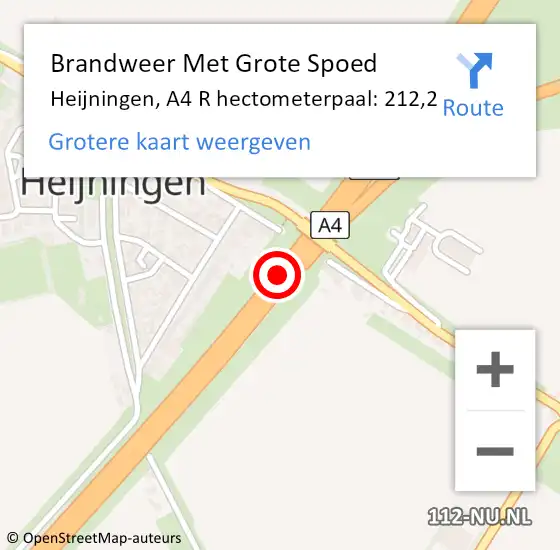 Locatie op kaart van de 112 melding: Brandweer Met Grote Spoed Naar Heijningen, A4 R hectometerpaal: 212,2 op 29 augustus 2017 18:38