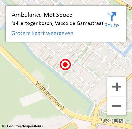 Locatie op kaart van de 112 melding: Ambulance Met Spoed Naar 's-Hertogenbosch, Vasco da Gamastraat op 29 augustus 2017 21:25