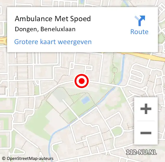 Locatie op kaart van de 112 melding: Ambulance Met Spoed Naar Dongen, Beneluxlaan op 29 augustus 2017 21:59