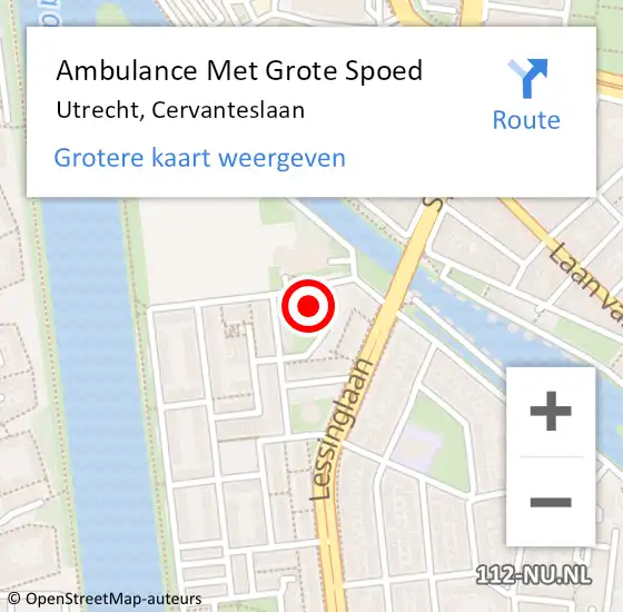 Locatie op kaart van de 112 melding: Ambulance Met Grote Spoed Naar Utrecht, Cervanteslaan op 29 augustus 2017 22:07