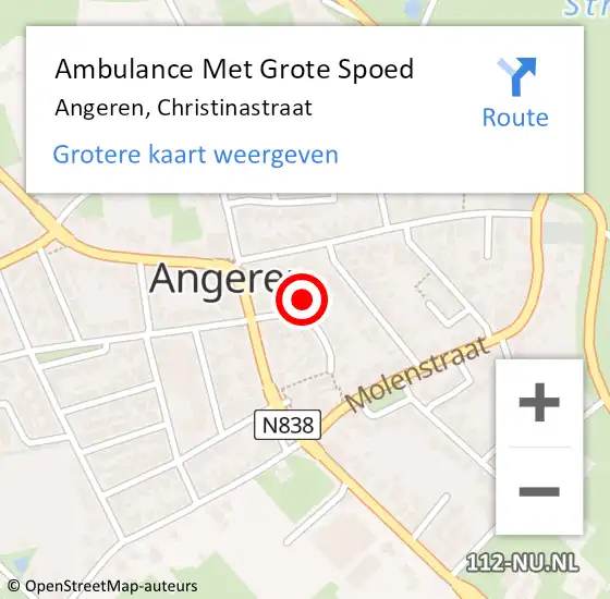 Locatie op kaart van de 112 melding: Ambulance Met Grote Spoed Naar Angeren, Christinastraat op 29 augustus 2017 22:48