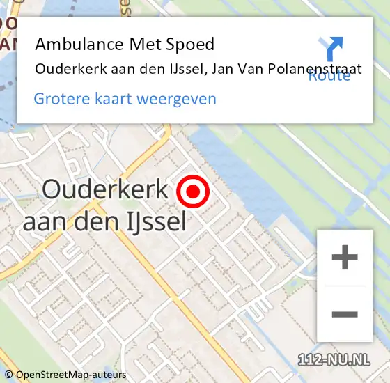 Locatie op kaart van de 112 melding: Ambulance Met Spoed Naar Ouderkerk aan den IJssel, Jan Van Polanenstraat op 29 augustus 2017 22:57