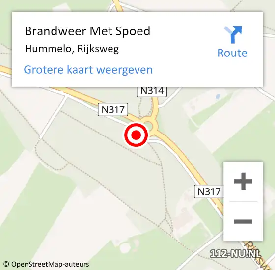 Locatie op kaart van de 112 melding: Brandweer Met Spoed Naar Hummelo, Rijksweg op 30 augustus 2017 01:02