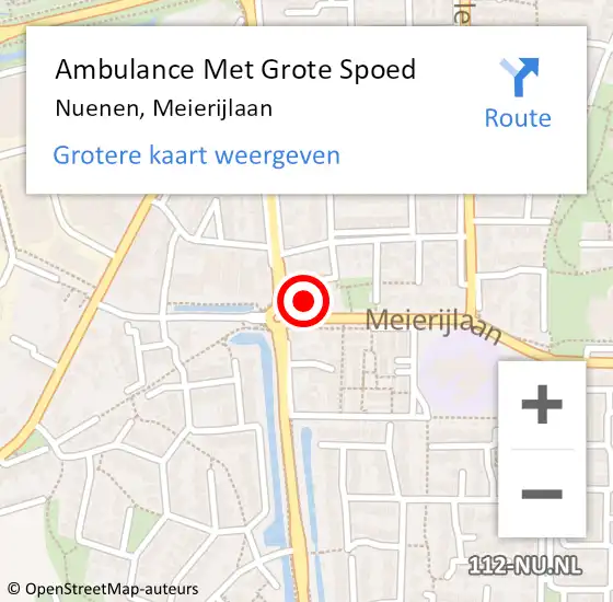 Locatie op kaart van de 112 melding: Ambulance Met Grote Spoed Naar Nuenen, Meierijlaan op 30 augustus 2017 01:37