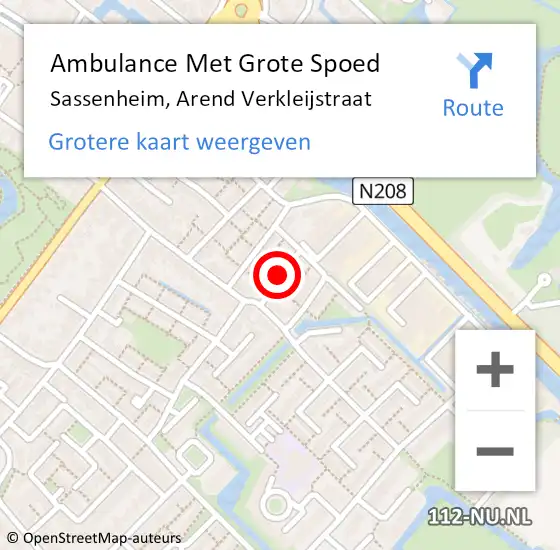 Locatie op kaart van de 112 melding: Ambulance Met Grote Spoed Naar Sassenheim, Arend Verkleijstraat op 30 augustus 2017 03:44
