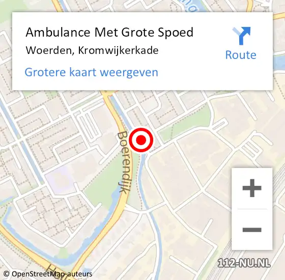 Locatie op kaart van de 112 melding: Ambulance Met Grote Spoed Naar Woerden, Kromwijkerkade op 30 augustus 2017 03:54