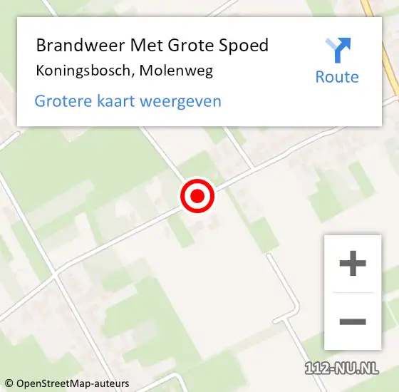 Locatie op kaart van de 112 melding: Brandweer Met Grote Spoed Naar Koningsbosch, Molenweg op 30 augustus 2017 05:16