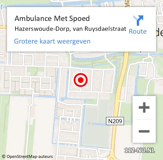 Locatie op kaart van de 112 melding: Ambulance Met Spoed Naar Hazerswoude-Dorp, van Ruysdaelstraat op 30 augustus 2017 07:36