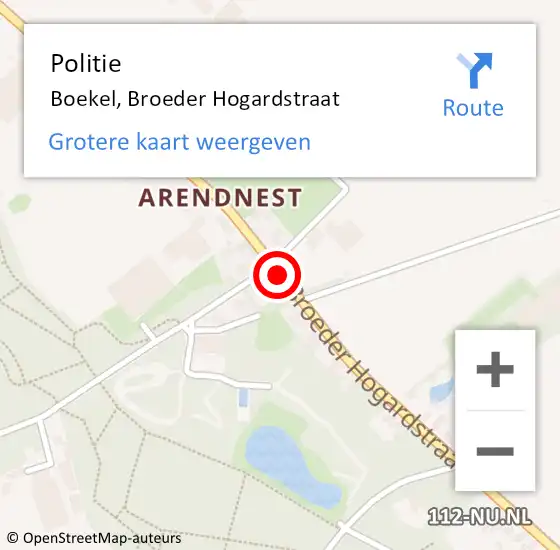 Locatie op kaart van de 112 melding: Politie Boekel, Broeder Hogardstraat op 30 augustus 2017 07:41