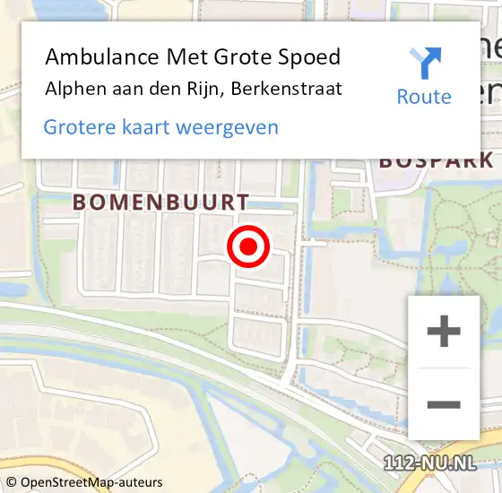 Locatie op kaart van de 112 melding: Ambulance Met Grote Spoed Naar Alphen aan den Rijn, Berkenstraat op 30 augustus 2017 08:23