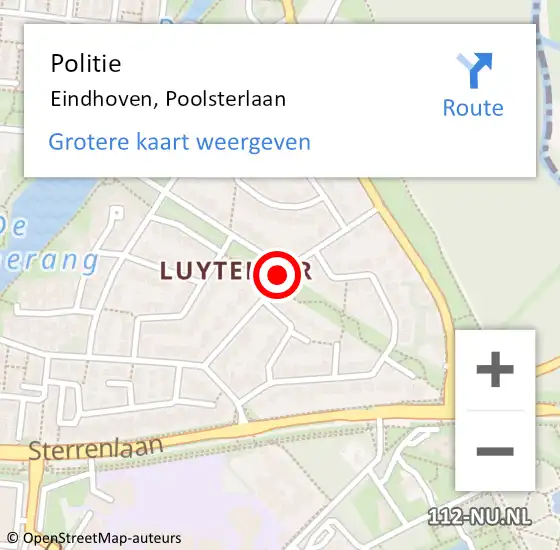 Locatie op kaart van de 112 melding: Politie Eindhoven, Poolsterlaan op 30 augustus 2017 08:40