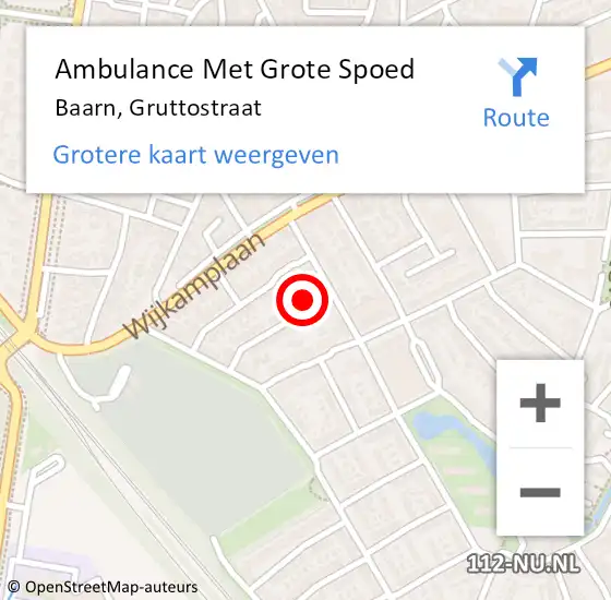 Locatie op kaart van de 112 melding: Ambulance Met Grote Spoed Naar Baarn, Gruttostraat op 30 augustus 2017 09:23