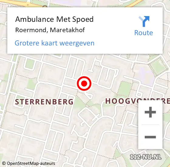 Locatie op kaart van de 112 melding: Ambulance Met Spoed Naar Roermond, Maretakhof op 30 augustus 2017 09:41