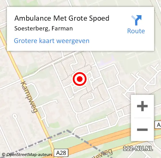 Locatie op kaart van de 112 melding: Ambulance Met Grote Spoed Naar Soesterberg, Farman op 30 augustus 2017 10:33