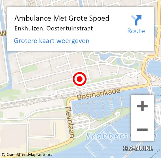 Locatie op kaart van de 112 melding: Ambulance Met Grote Spoed Naar Enkhuizen, Oostertuinstraat op 30 augustus 2017 11:46