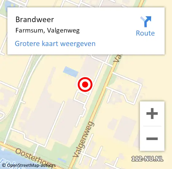 Locatie op kaart van de 112 melding: Brandweer Farmsum, Valgenweg op 30 augustus 2017 12:05