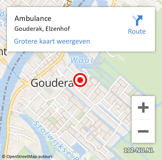Locatie op kaart van de 112 melding: Ambulance Gouderak, Elzenhof op 30 augustus 2017 12:05