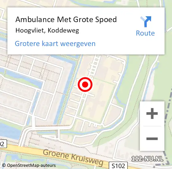 Locatie op kaart van de 112 melding: Ambulance Met Grote Spoed Naar Hoogvliet, Koddeweg op 30 augustus 2017 14:13